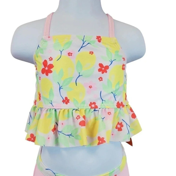 12m Baby Girls Pink and Flower 3pc Tankini, Girls Summer Swimwear Swimsuit - Picture 4 of 6